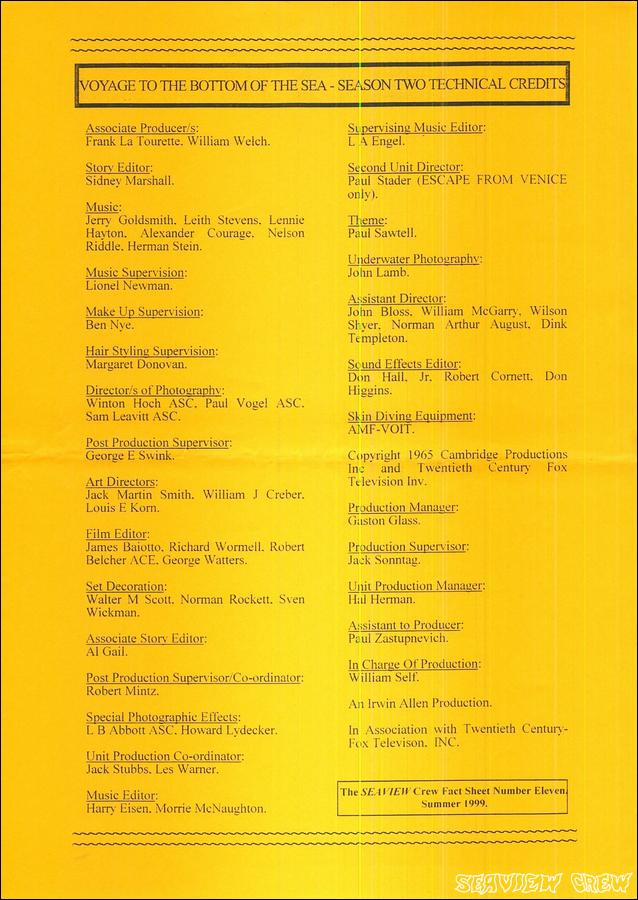 Seaview Fact Sheet 11 - Season Two Technical Credits